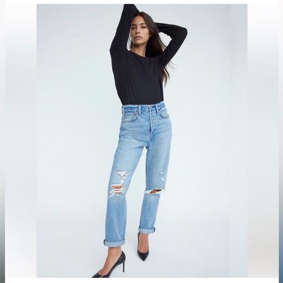 Aritzia Denim Forum The BF High Rise Loose Distressed Jeans Size 25 - Picture 1 of 5